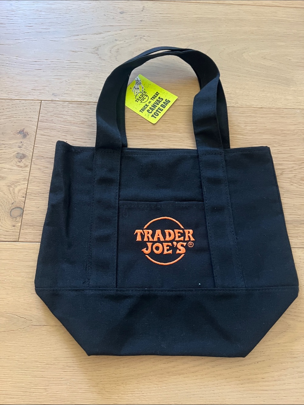 Trader Joe’s mini Black Canvas Tote Bag with Orange Logo